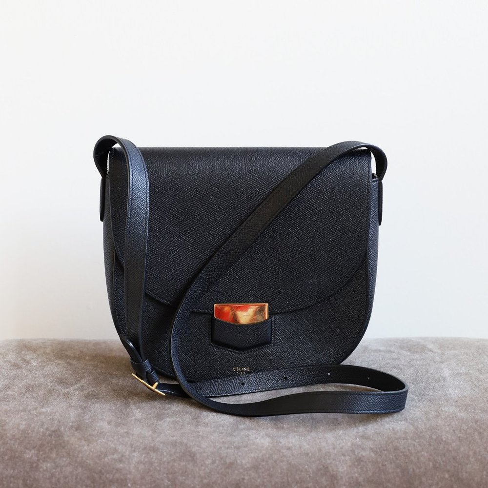 SOLD! Celine Large Black Trotteur Crossbody Bag in Grainy Leather
